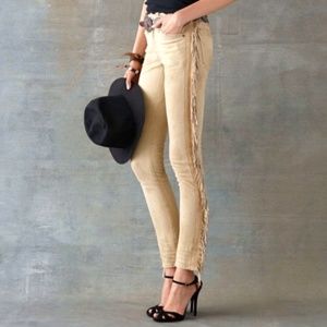 NWT Ralph Lauren Blue Label Tan Denim Concho and Leather Fringe Jean Size 27/28